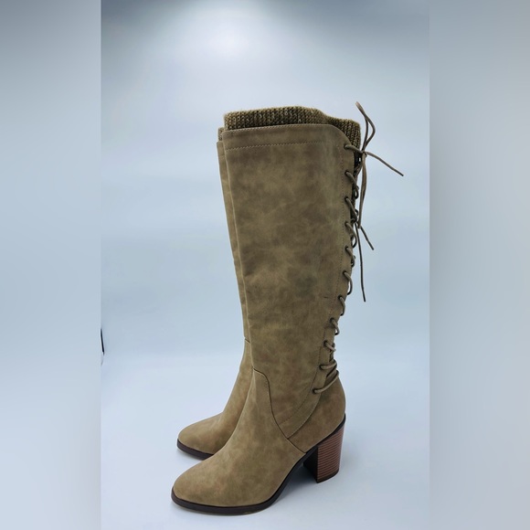 HustFab Brown Tuape Tan Lace me Up Lace-up tall boots - Picture 6 of 10